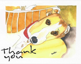 Sue Monahan Dog Art Thank You Cards I Set of 4 w/envs