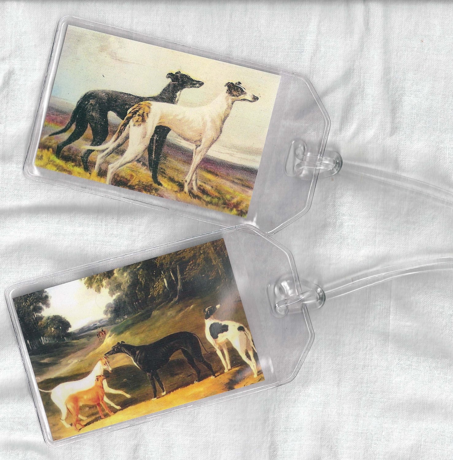Set of 2 Greyhound Luggage Tags Vintage Altered Art Greyhounds or