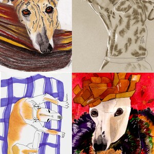 Sue Monahan Dog Art Notecards Zestaw 4 kartek z kopertą Seria IV