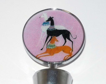 Greyhound Pink Deco Dogs Wine Bottle Stopper Whippet IG