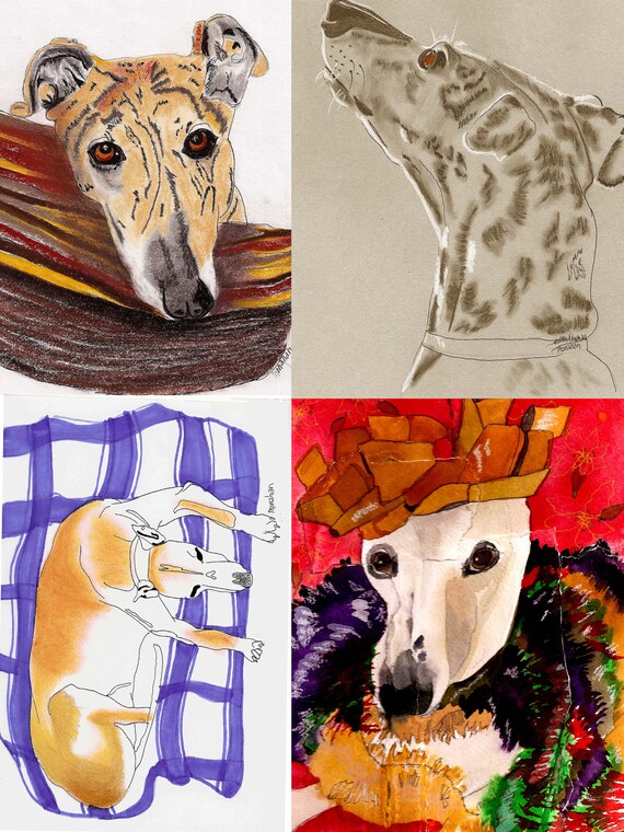 Sue Monahan Senior Dog Art Notecards Set of 4 w//envs