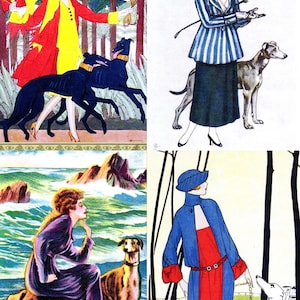 Ensemble de 4 cartes pour notes artistiques Ladies + Greyhound Dogs II avec enveloppes