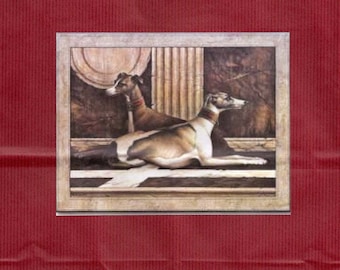 Ancient Greyhound Dogs Vintage Art on Rust Gift Wrap Bag Set w Tissue and Card