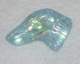 Light Blue Czech Glass Button shaped like Greyhound/Whippet Head, Aurora Borealis Finish ~3/4" diameter