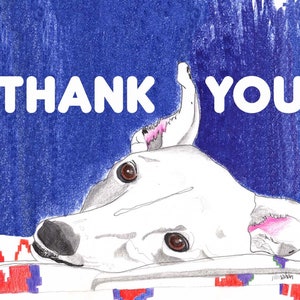 Sue Monahan Red White &Blue Greyhound Dog Art Thank You Cards, Set of 4 w Envs