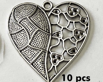 Destash - Lot of 10 Antique Silver Heart Pendant or Keyring Focals, Wholesale Prices 121D