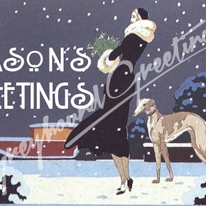 Vintage Altered Art Greyhound and Lady Season's Greetings Cards Set of 4, with envelopes image 1