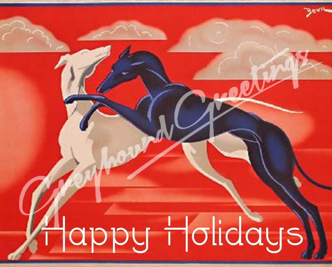 Art Deco Greyhound Christmas Cards Set of 4 With Envelopes Etsy