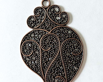 Destash - Lot of 6 Antique Copper Viana Heart Pendant or Keyring Focals, Wholesale Prices 127A