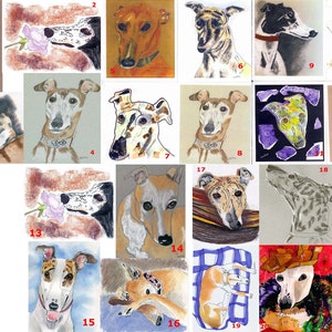Greyhound Dog Art Notecards Set van 4 Mix en Match, met enveloppen