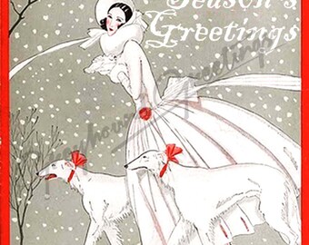 Art Nouveau Sighthound Season's Greetings Cards - Set of 4, with envelopes