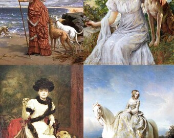 Ladies + Greyhound Dogs Art Notecards Set of 4 w/envelopes