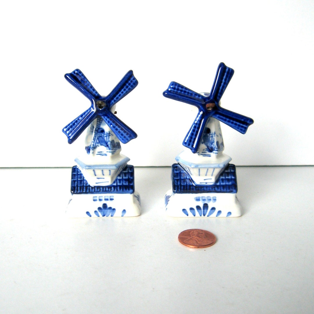 Vintage Salt and Pepper Shakers Delft Blue Windmills Hand Etsy