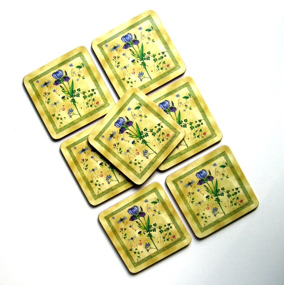 Vintage Coasters Set of 7 Pimpernel Coasters Floral Etsy