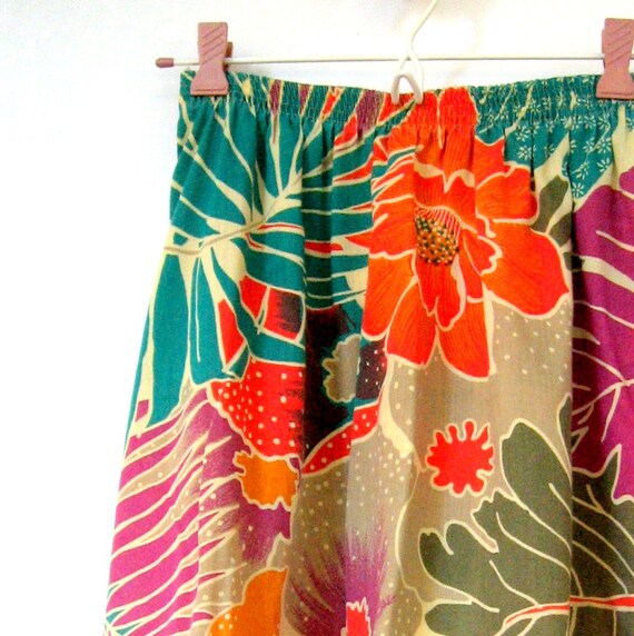 Short skirt Tropical Skirt Palm fronds Gathered skirt Vintage Skirt Tropical flowers Floral skirt Flowers Elastic waistband
