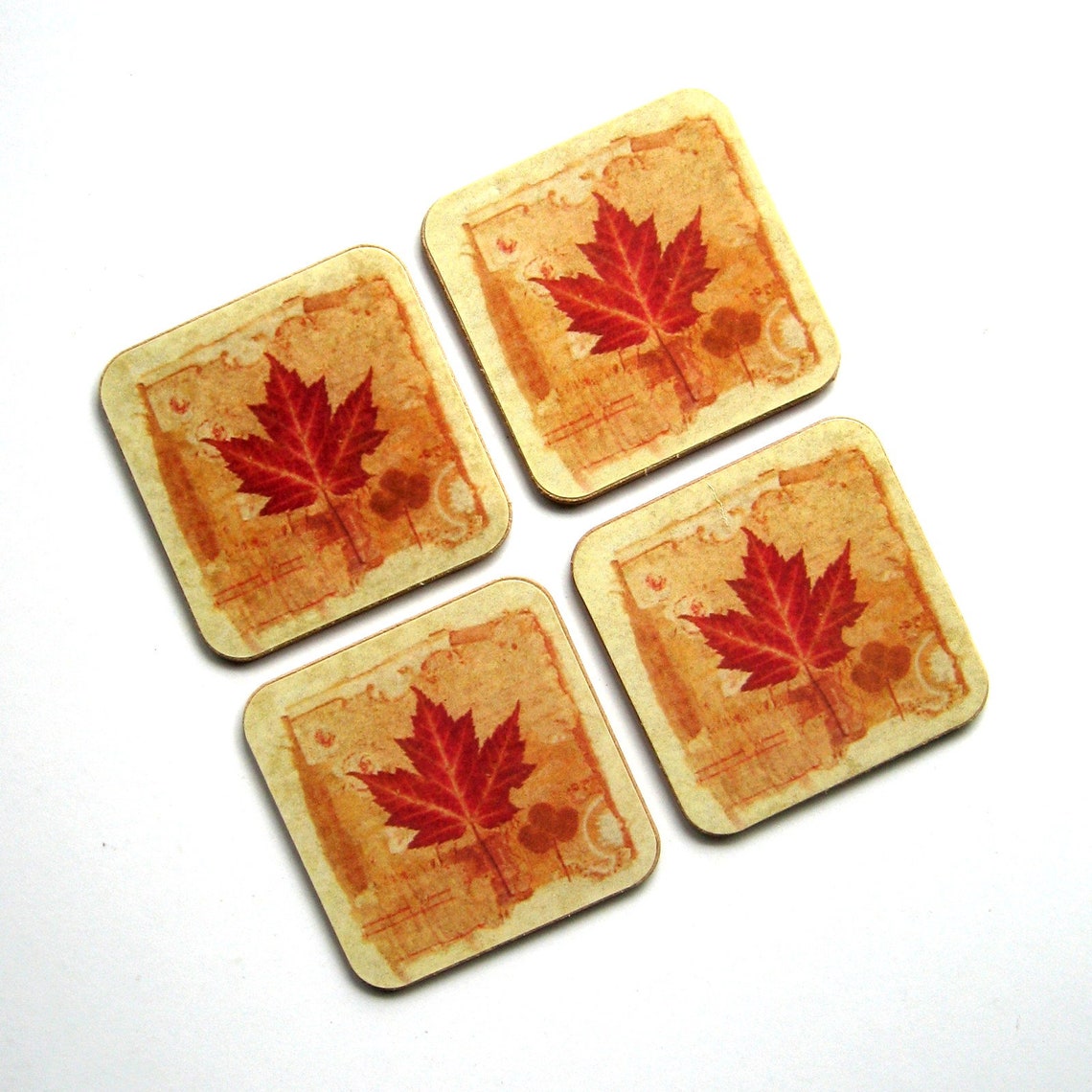 Vintage Coasters Set of 4 Maple Leaf Coasters Leaf Etsy