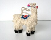 Vintage Hand Knit Llama Ornament - 1970's - Knitted ornament, White llama, Animal ornament, Made in Peru, Primitive, Christmas decoration