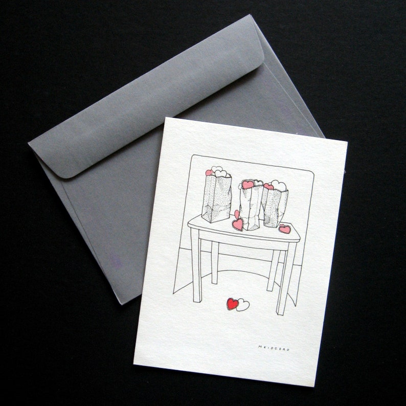 Vintage Blank Note Card by Christine Heidgerd 1977 Hearts Etsy