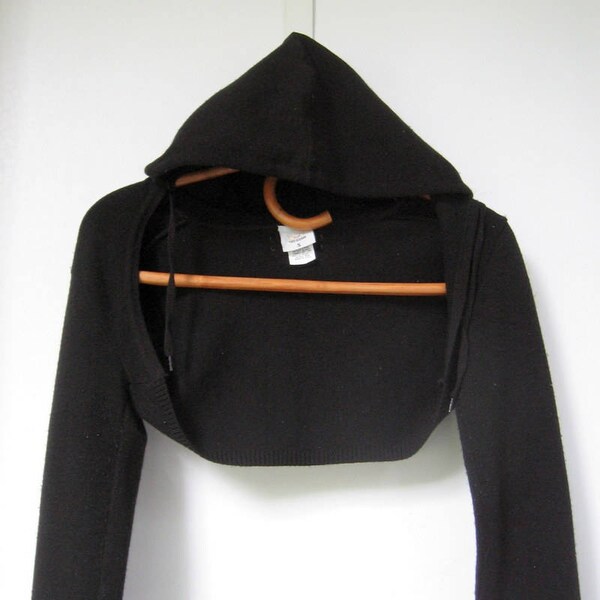 Vintage Todd Oldham Hooded Shrug - Todd Oldham, TO2, Cropped sweater, Black shrug, Sportswear, Active wear, Lounge wear, Size small, 1990's