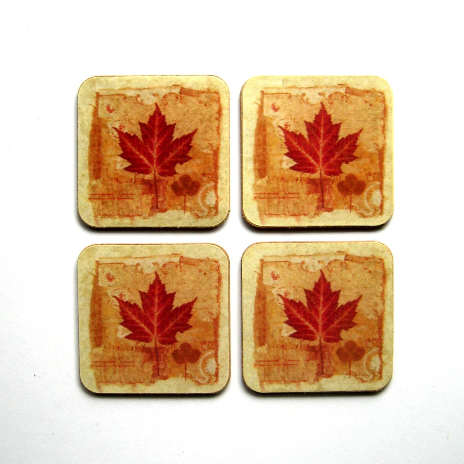 Vintage Coasters Set of 4 Maple Leaf Coasters Leaf Etsy
