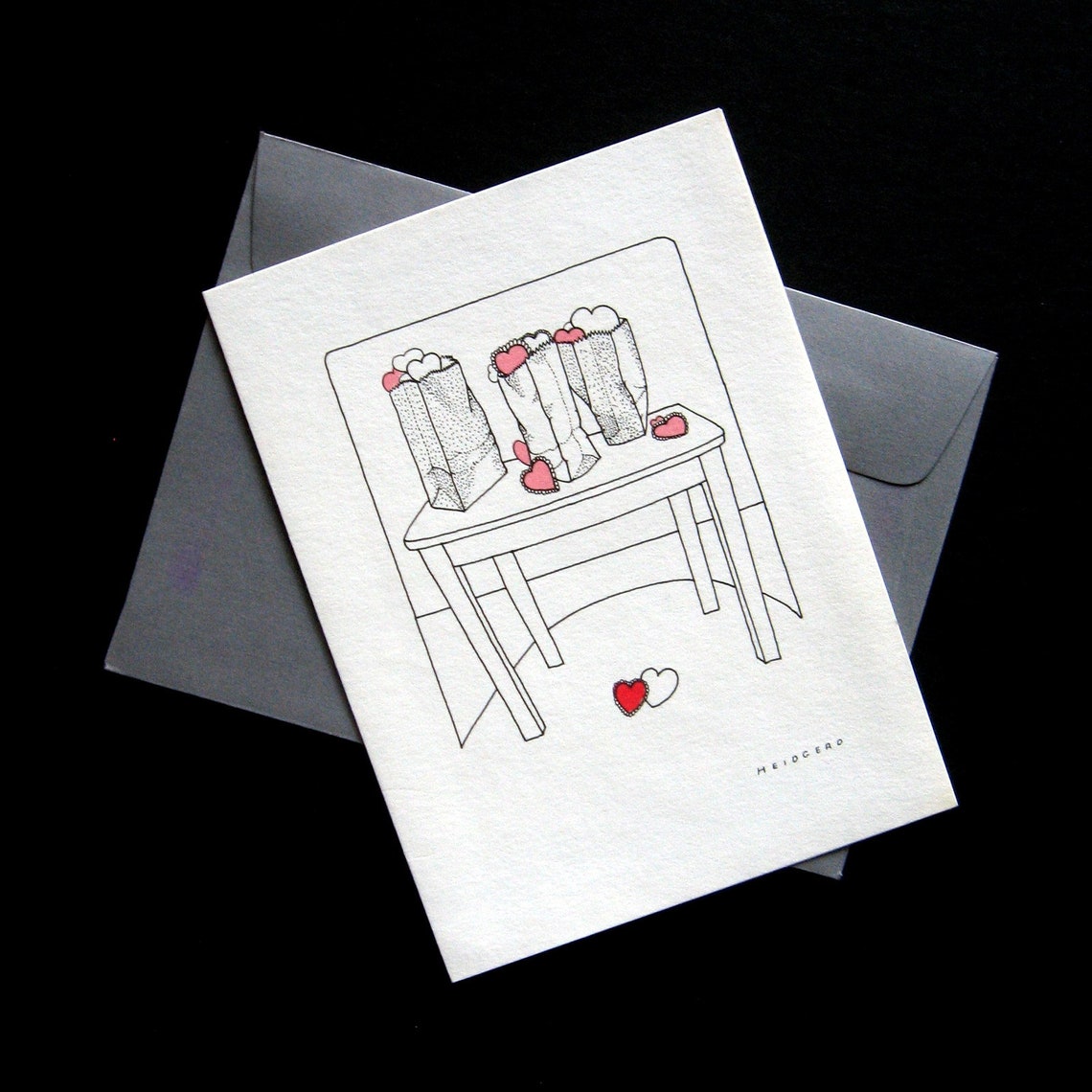 Vintage Blank Note Card by Christine Heidgerd 1977 Hearts Etsy