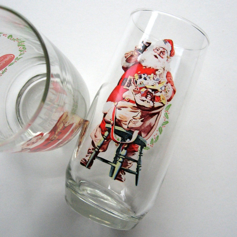 Vintage Glasses CocaCola Santas Set of 3 1970's Etsy