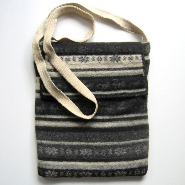 Vintage GAP Bag - Vintage handbag, Cross body bag, Fair Isle pattern, Gray, Interior pocket, 100% Lambswool, Cotton lining, Sturdy strap
