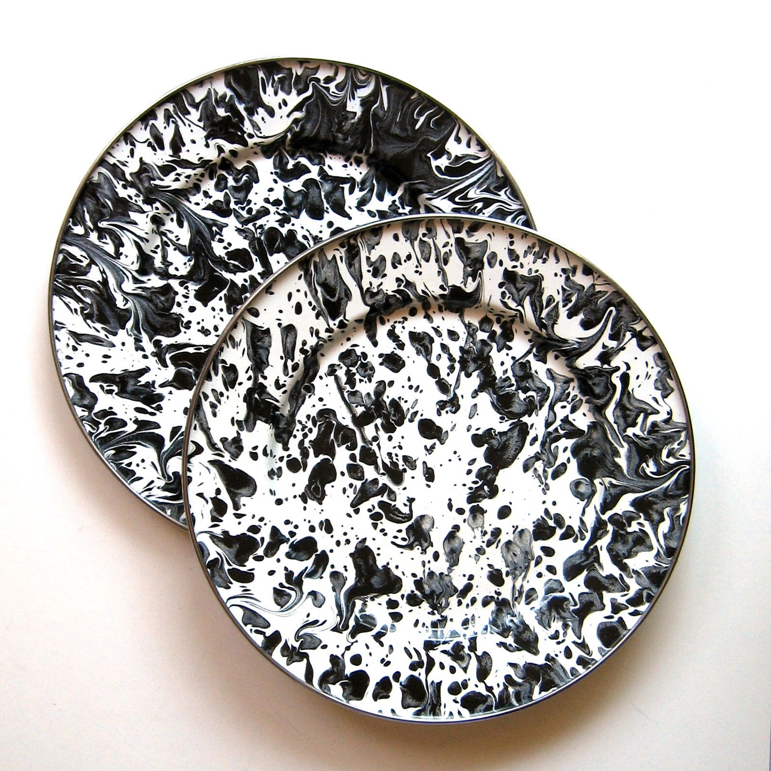 Vintage Enamelware Plates Set of 2 Black Splatterware Etsy