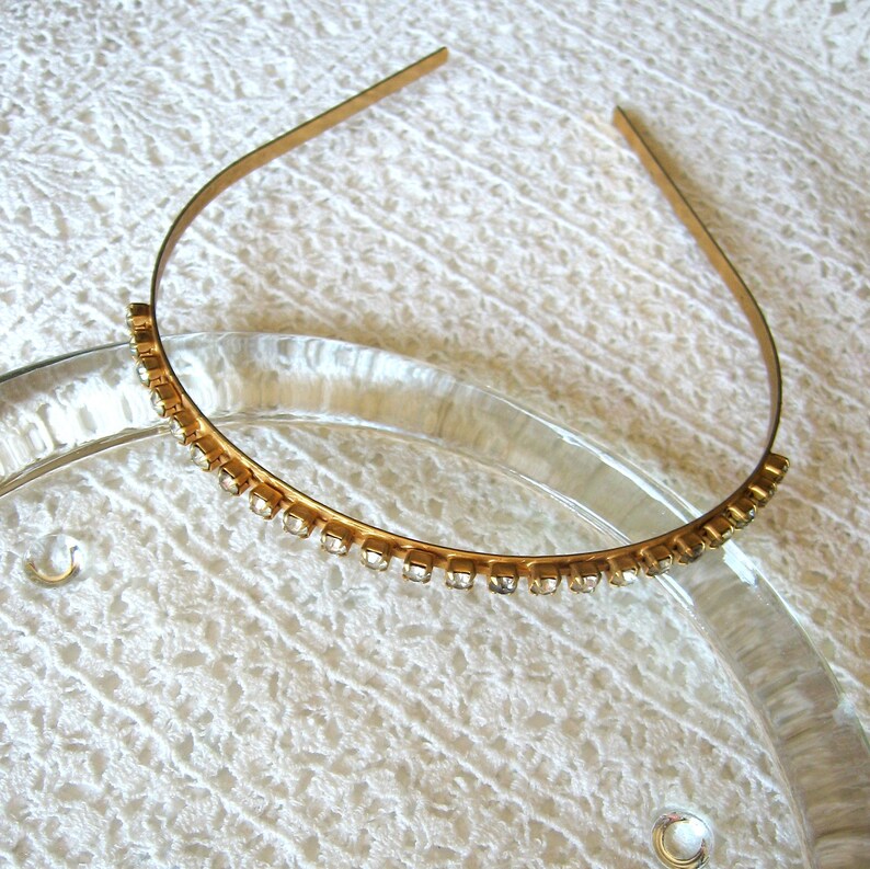 Vintage Headband Metal Headband With Rhinestones Gold Metal Etsy
