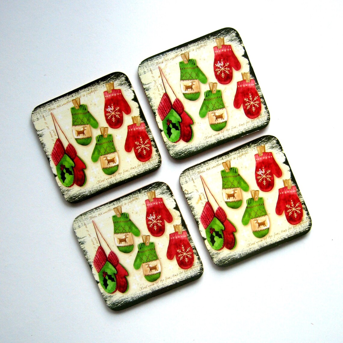 Vintage Coasters Set of 4 Mitten Coasters Christmas Etsy
