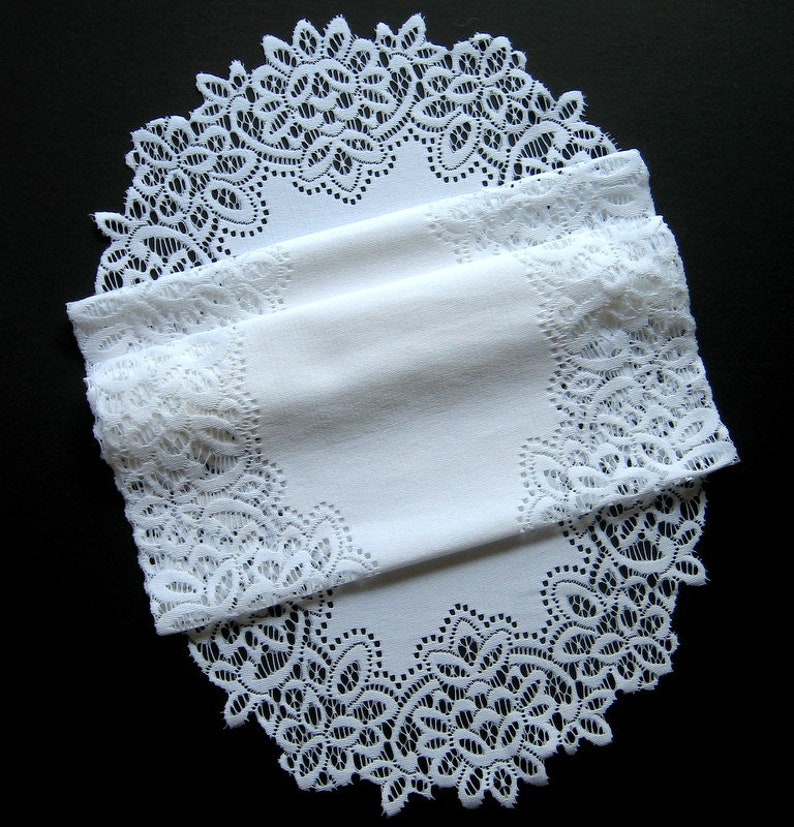Housewares Table d\u00e9cor Home d\u00e9cor Wide lace border 52 inches long Vintage White Lace Table Runner or Dresser Scarf Table linen