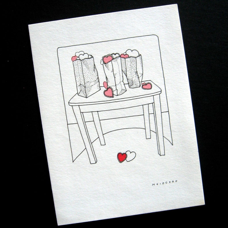 Vintage Blank Note Card by Christine Heidgerd 1977 Hearts Etsy