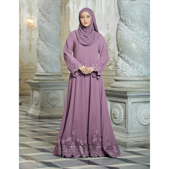 Premium Chiffon Lace Abaya Jubah Dress Muslimah Wedding Bridesmaid Gown Dubai Arabic Indian Style Etsy Canada