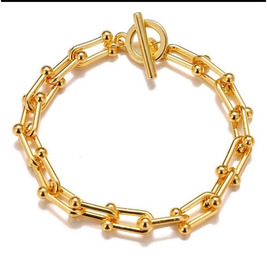 22K 24K Pure Gold Plated U Link Chain Bracelet Horse Shoe Style Modern ...