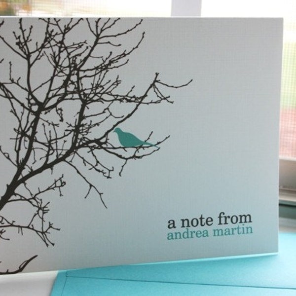 10 Personalized Bird on Branch Notecards