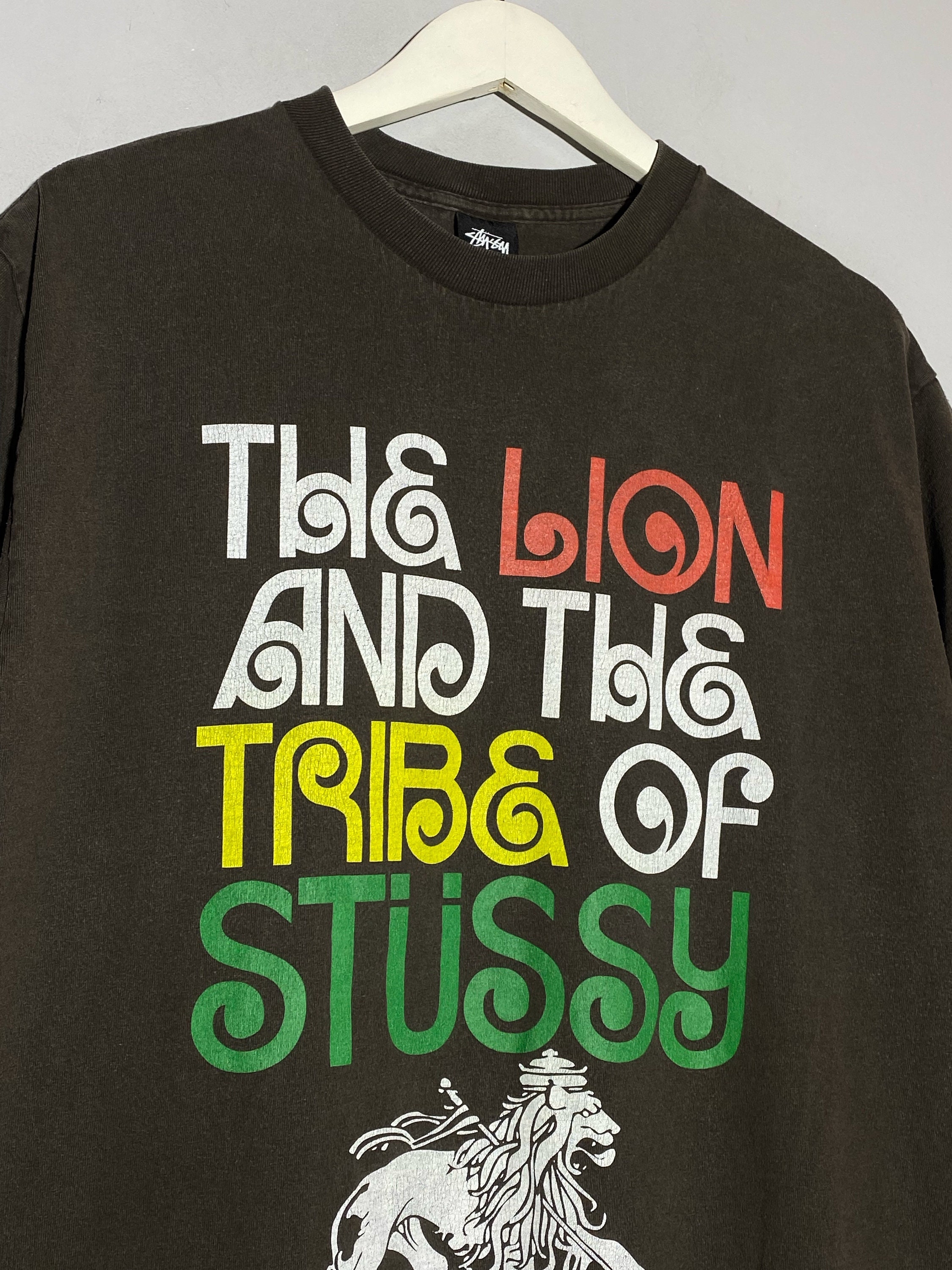 Vintage 00s Stussy Lion Tribe Rasta Graphic Print Y2k Short Sleeve