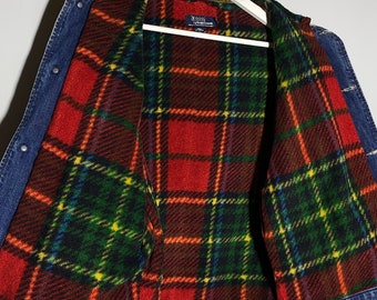 Vintage 90s Polo Ralph Lauren Denim Jacket Plaid Lining Made in