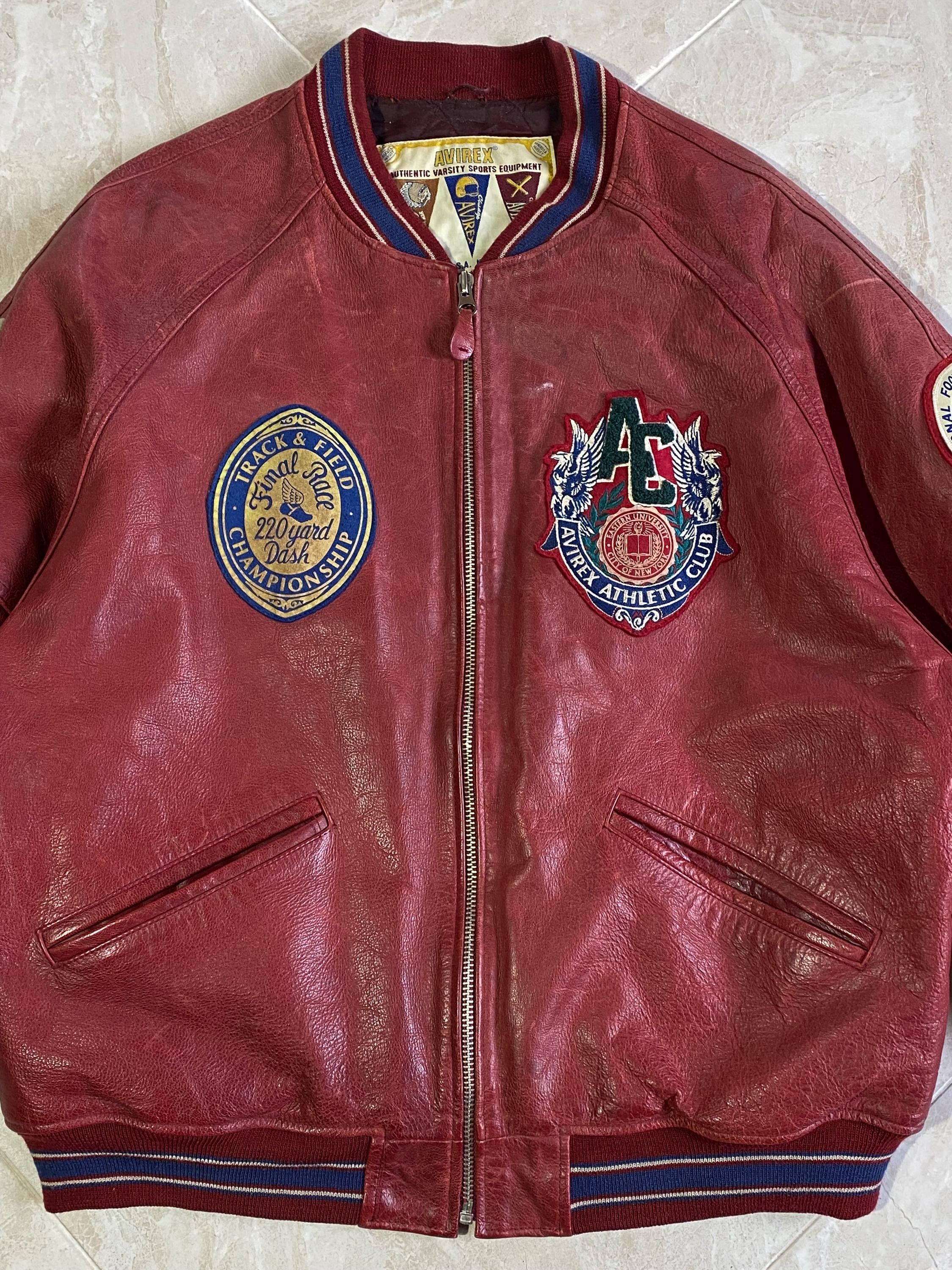 Vintage 90s Avirex Leather Varsity Bomber Jacket Rare Men's Size