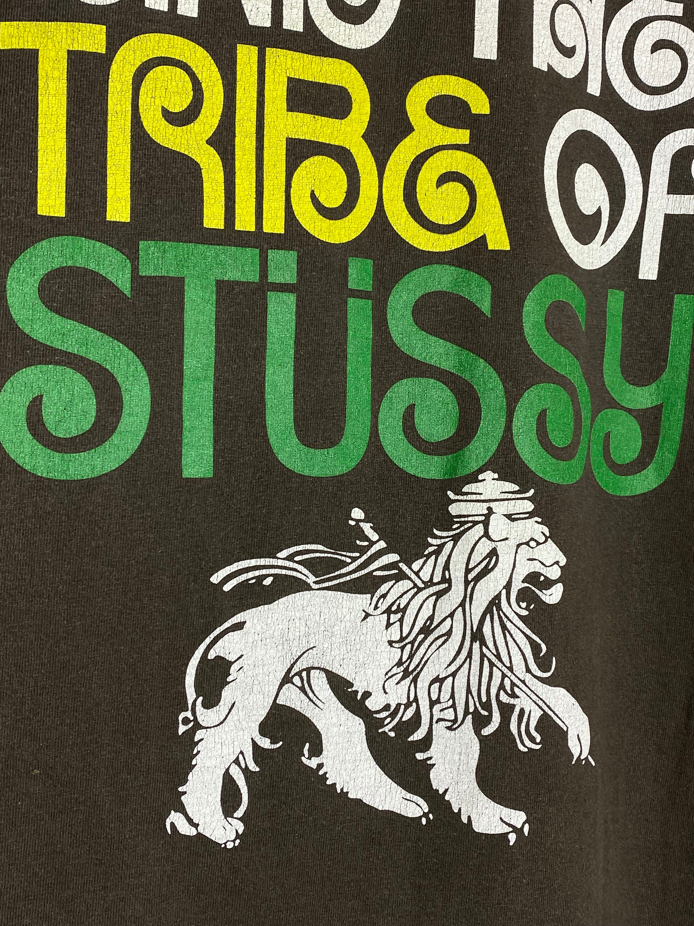 Vintage 00s Stussy Lion Tribe Rasta Graphic Print Y2k Short Sleeve