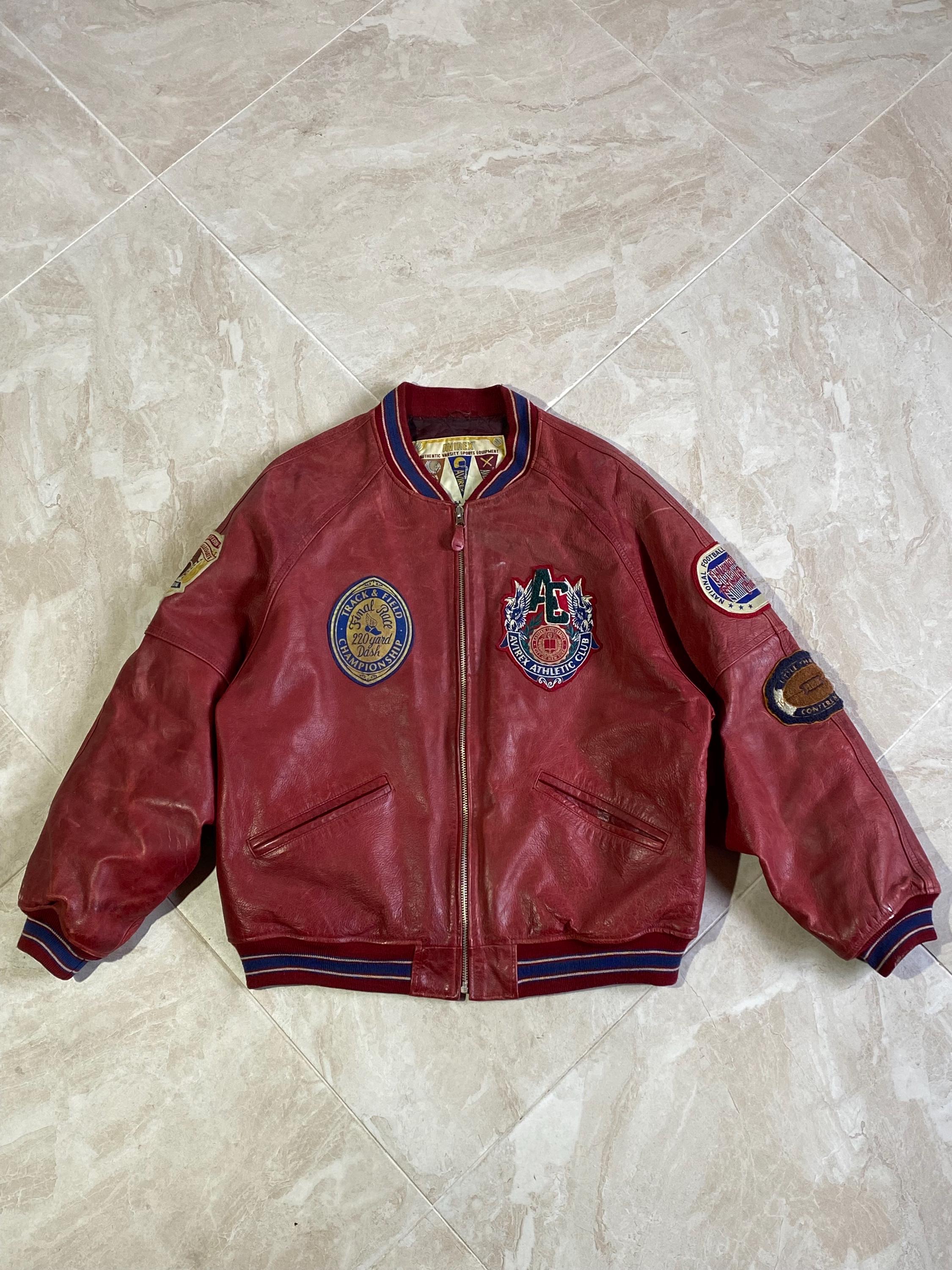 Vintage 90s Avirex Leather Varsity Bomber Jacket Rare Men's