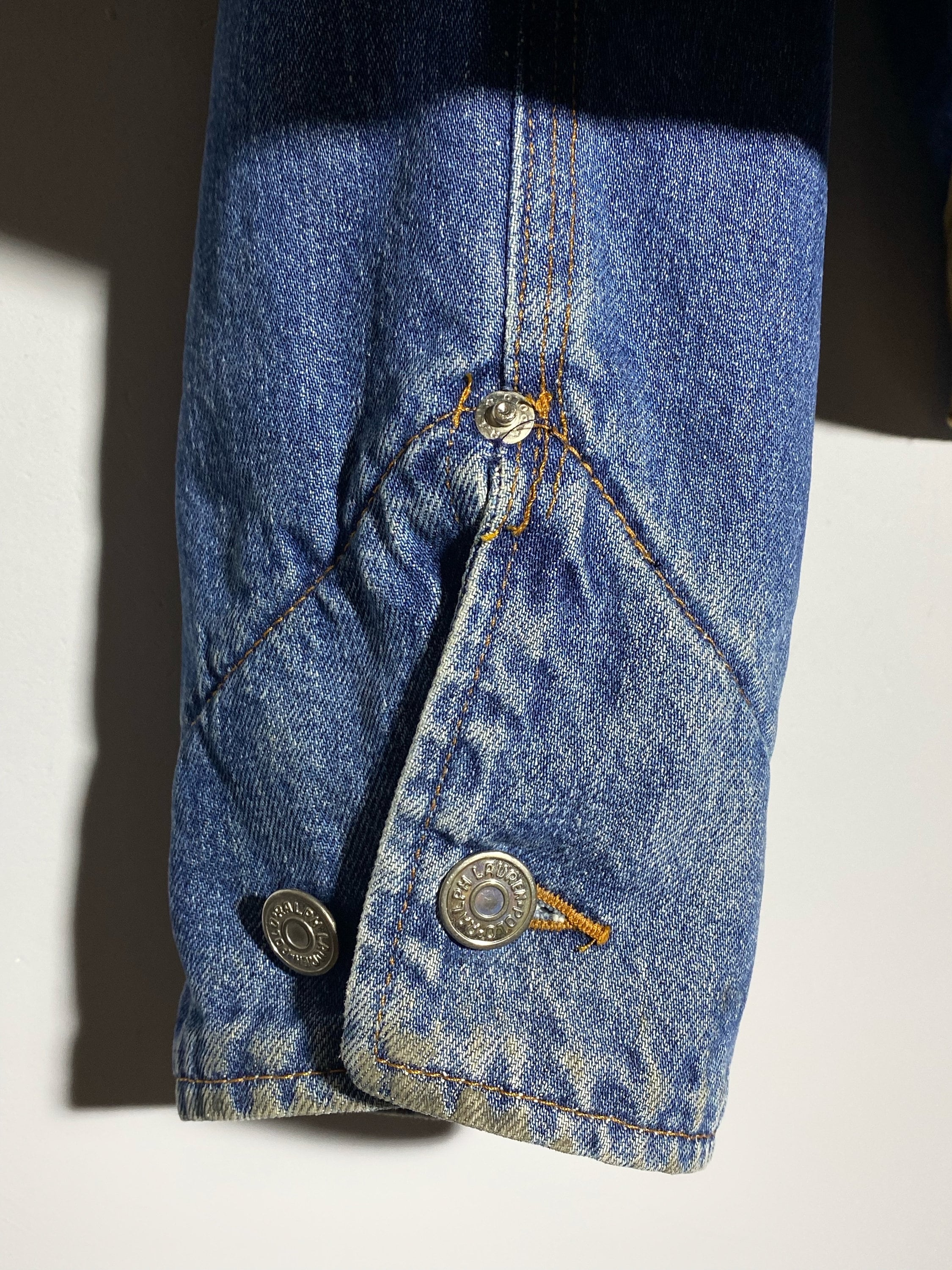 Vintage 90s Polo Ralph Lauren Denim Jacket Plaid Lining Made in 