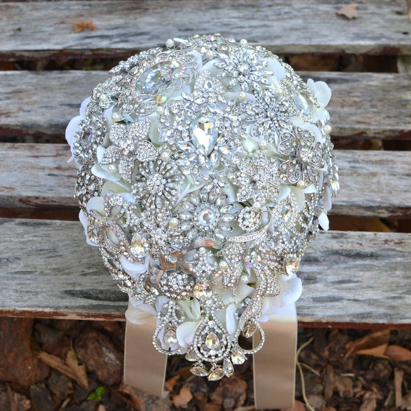 Reserved for Yuko -- deposit on cystal teardrop cascading brooch bouquet