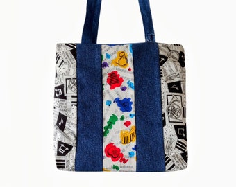 Denim Tote Bag / Handmade Gift/ Large Upcycled Denim Tote Bag/Denim Patchwork Tote/Bags and Purses/ Gift for Her