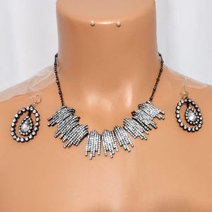 Vintage Rhinestone bib necklace, earring set/signed, INC on tag , trendy jewelry/ Estate jewelry inch choker necklace, .Gift for her