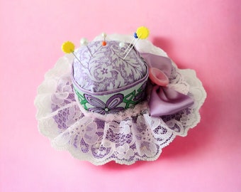 Hat shape Pincushion Handmade/ Vintage lace /One of A Kind gift/ Handmade Heirloom Gift/ Sewing accessories /Gift for her