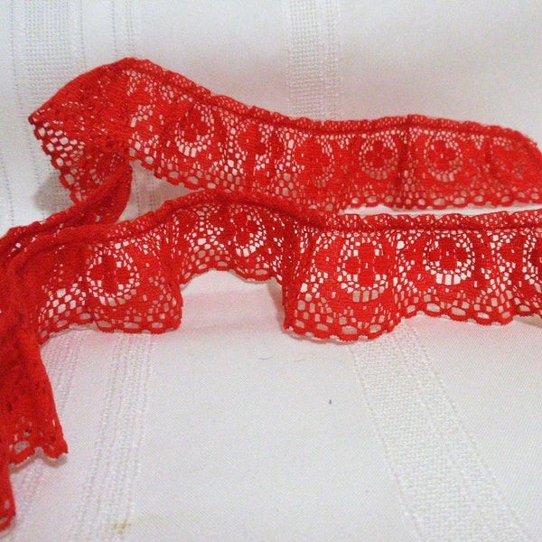 Red Ruffled Lace edging sold by 2 Yard lot/ Decorating, Crafting, Sewing,/Dresses,Home Decor/Doll clothes/Sewing/Craft supply/Sewing Notions