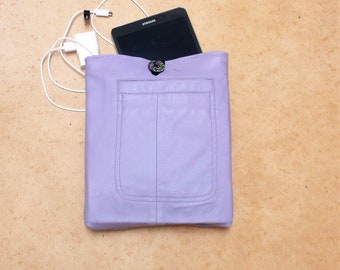 iPad, Tablet Leather  Case/sleeve/Bag.10 H X 9  W X 2 Deep.Light Purple.Upcycled Leather. securely padded 2 exterior pockets. Gift for her