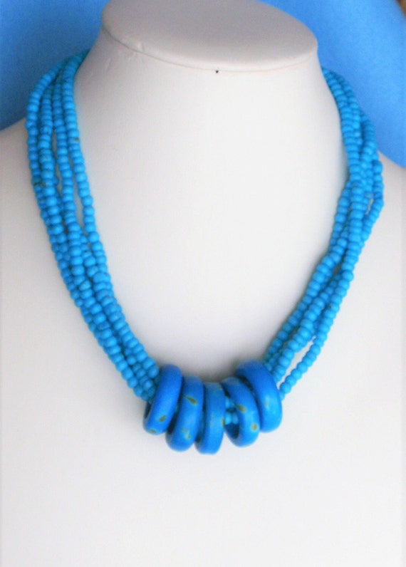 Turquoise necklace. 5 strand  Vintage Necklace.Len