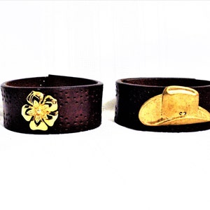 Leather Cuff Bracelet Set /Antique Brass embellished Leather Bracelets/Boho Leather Cuffs/Leather accessories. /Leather Jewelry/Unisex gifts