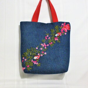 Denim Tote Bag/floral Embroidery on Denim Bag/handmade Denim - Etsy